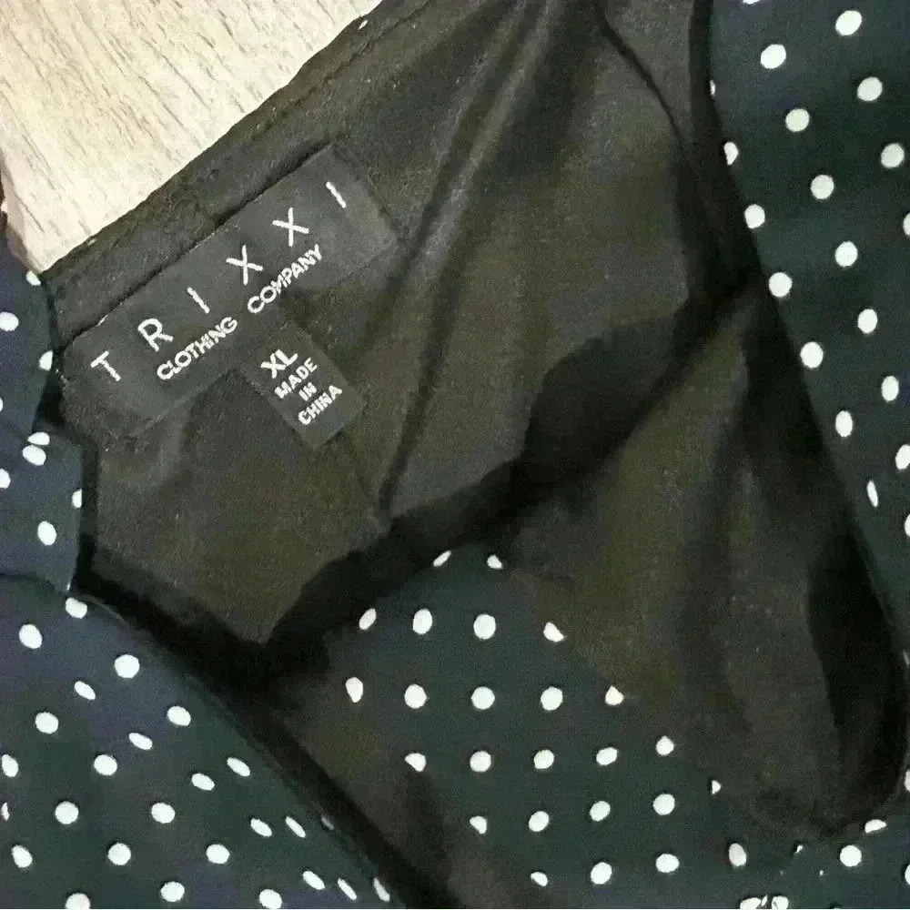 Trixxi Juniors Black White Polka Dot Sleeveless Midi Dress Ruffle Strap Size XL - Picture 3 of 9